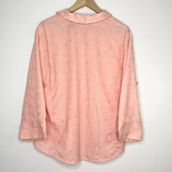 Lemon Grass Studio XL Pink Peach Embroidered Button Down Blouse Floral Boho - Picture 5 of 10